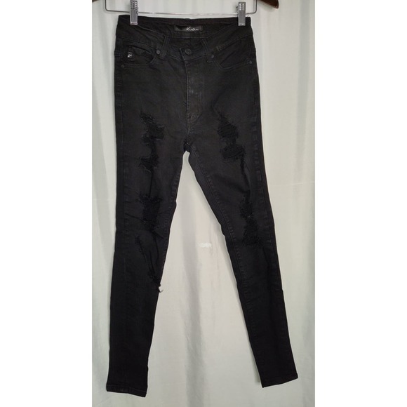 KanCan Distressed Destroyed Black Denim Skinny Jeans Size 24 high waisted - Picture 1 of 10